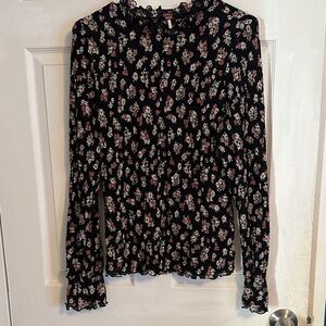 Free People Black Floral Long Sleeve Blouse
